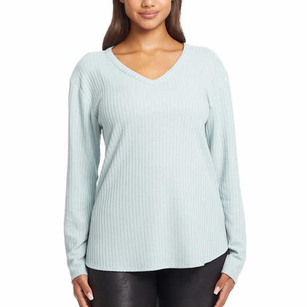NWT Chaser Women's Long Sleeve Waffle Knit Thermal Top Blue Size M $60 Z901